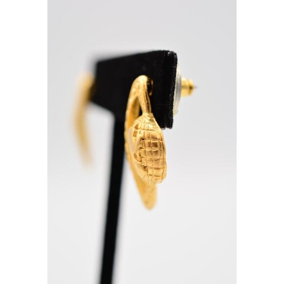 Vintage Saturn Earrings Planet Globe Earth Celestial Brushed Gold NOS 80s BinA9 - Picture 10 of 12